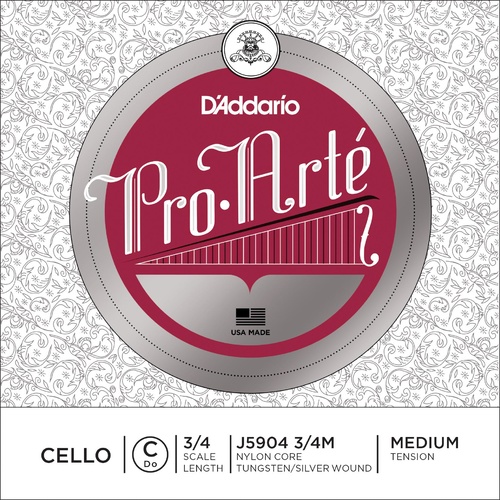 D'Addario Pro-Arte Cello Single C String, 3/4 Scale, Medium Tension