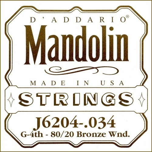 D'Addario J6204 80/20 Bronze Wound Mandolin Single String, .034