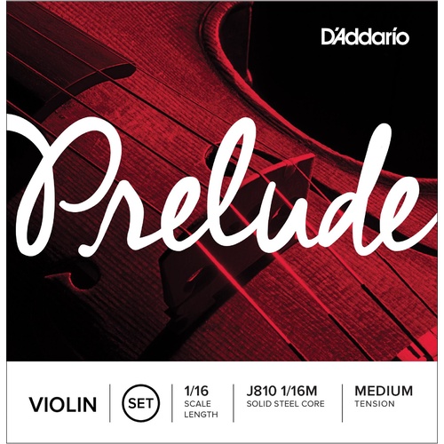 D'Addario Prelude Violin String Set, 1/16 Scale, Medium Tension