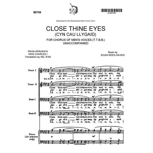 Close Thine Eyes TTBB/Piano Book