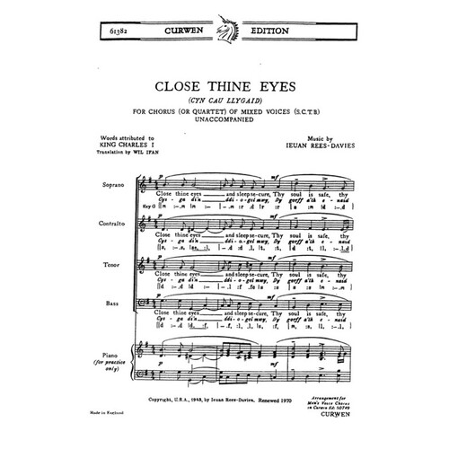 Rees Davies I Close Thine Eyes SATB Piano