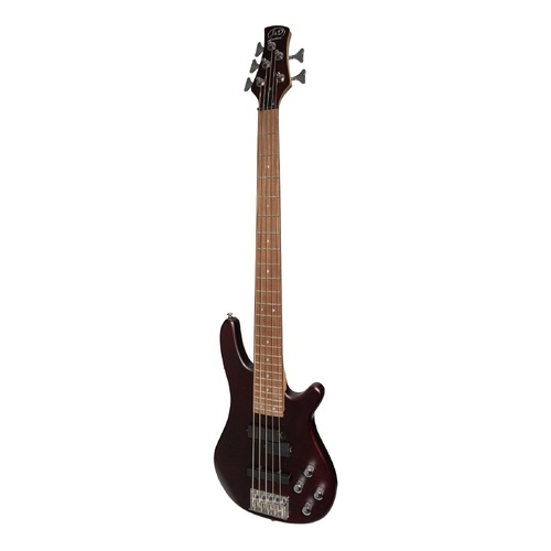 J&D Luthiers JD-150A5 Active 5-String T-Style Electric Bass Guitar Satin Brown Stain