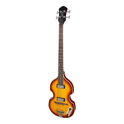 J&D Luthiers JD-BB10-HB 4-String Violin-Style Electric Bass Guitar Honey Burst Semi-Hollow Maple