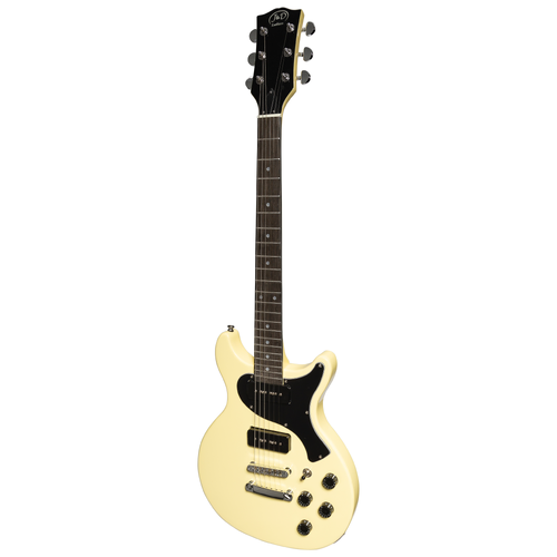 J&D Luthiers LP Double Cut Junior Electric Guitar with P-90 Pickups - Gloss Cream, Right-Handed, Mahogany Body, 6 Strings, 24.75" Scale Length