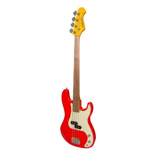 J&D Luthiers JD-PB63F-RED 4-String Fretless Electric Bass Guitar, Alder Body, Maple Neck, PB Style, Right Handed, No Frets