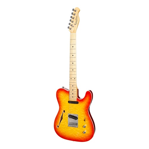 J&D Luthiers Thinline TL Style Flame Maple Electric Guitar (Cherry Sunburst)
