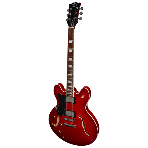 J&D Luthiers Semi-Hollow ES-Style Left Handed Electric Guitar - Gloss Cherry
