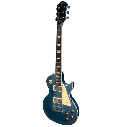 J&D Luthiers LP Custom-Style Electric Guitar Metallic Blue Sparkle, Mahogany Body, 6 Strings, Vintage Humbuckers, Right-Handed, Model JDL-LP2-MBL