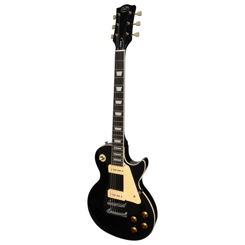 J&D Luthiers LP-Style '56 P-90 Electric Guitar - Gloss Black, 6 Strings, Mahogany Body, Set Neck, Vintage P-90s, Right-Handed