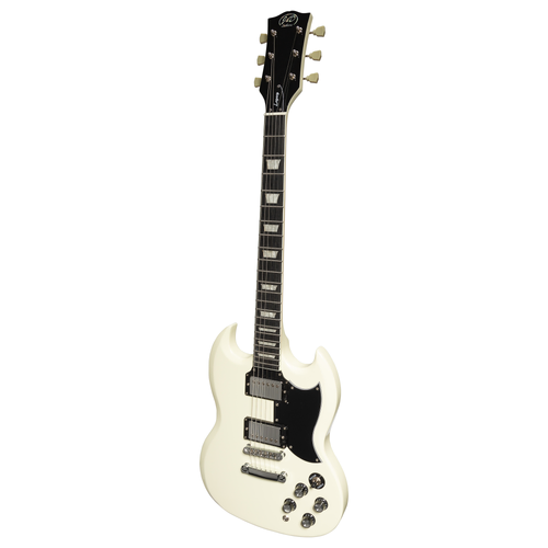J&D SG-Style Electric Guitar Vintage White JDL-SG-VWH, Mahogany Body, 6 Strings, H/H Pickups, Right Handed, 22 Frets, Gloss Urethane Finish