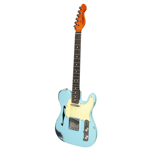 J&D Legacy Series TE-Style Thinline Relic Electric Guitar - Vintage Blue, Semi-Hollow Alder, 6 Strings, 3-Way Switch, 22 Frets