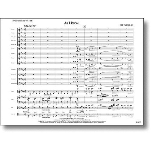 As I Recall (Music Score/Parts) Book