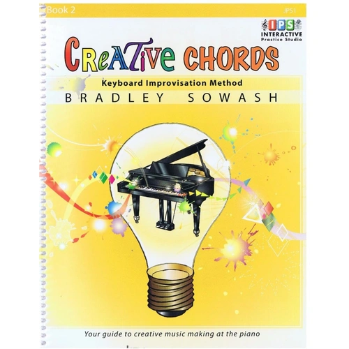 Creative Chords Book 2 by Bradley Sowash for Piano, 136 pages, includes lead sheets and interactive practice technology.