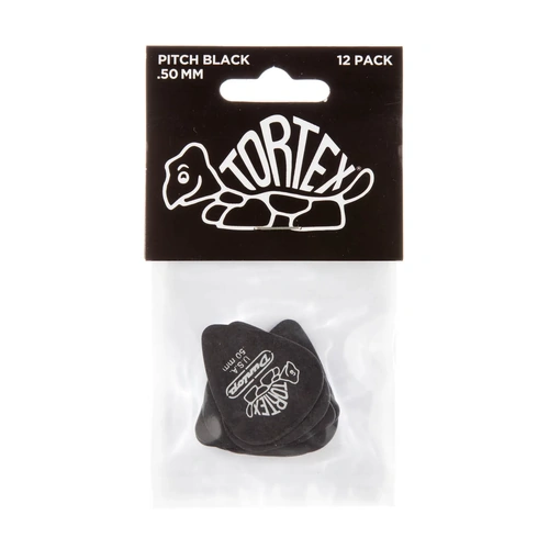 Jim Dunlop Tortex Pitch Black Guitar Picks 0.50mm Player Pack - 12 Pack
