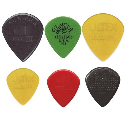 6 x Jim Dunlop Jazz 3 Variety Pack Guitar Picks Ultex Max Grip XL Jazz III
