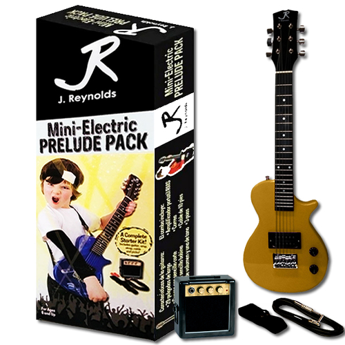 J.Reynolds Mini LP Electric Guitar Prelude Starter Pack Gold with Amplifier, Strap, Cable, and Pick