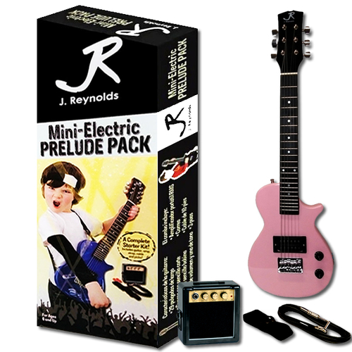 J.Reynolds Mini LP Electric Guitar Prelude Starter Pack Pink with Amplifier, Strap, Pick, and Cable