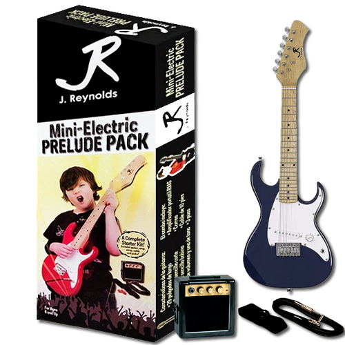 J.Reynolds Mini ST Electric Guitar Prelude Starter Pack, Solid Body, Blue, 29", 21 Frets, Includes Amplifier, Pick, Strap, Cable