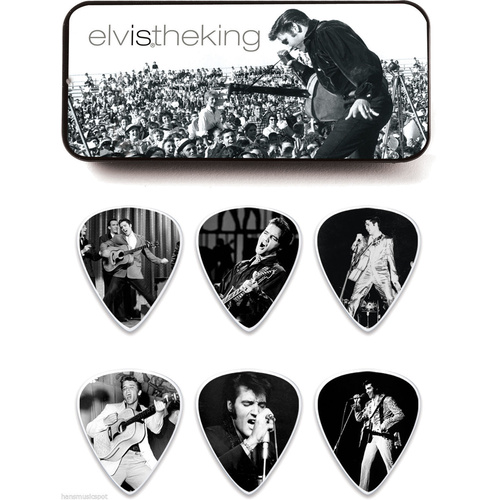 Jim Dunlop Elvis Presley The King Pick Tin + 6 x Guitar Picks *New* Collectors
