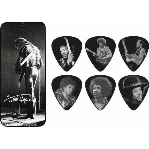 Jim Dunlop Jimi Hendrix Silver Portrait Series Medium Gauge Guitar Pick Tin NEW