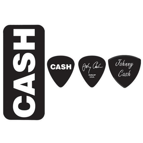 Jim Dunlop Johnny Cash Bold Pick Tin Includes 6 Tortex Heavy Picks