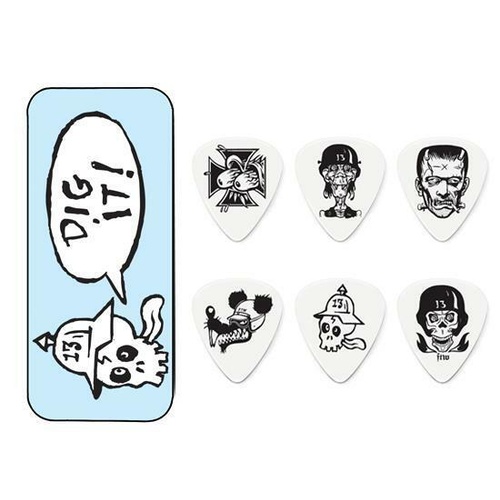 Jim Dunlop Frank Kozik Dig It Pick Tin + 6 x Tortex .73mm Guitar Picks *NEW*