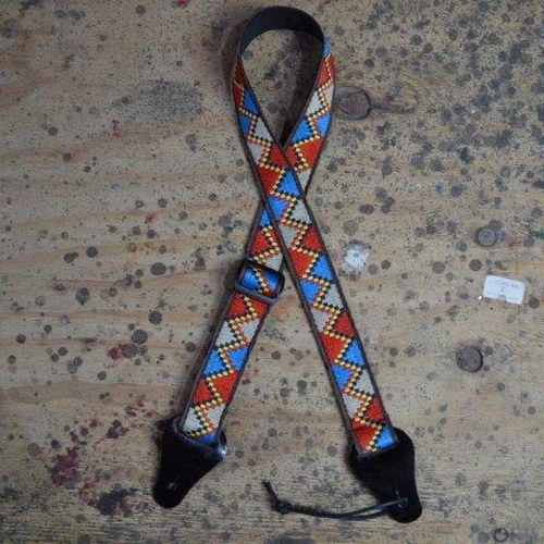 Colonial Leather Jacquard Ukulele Strap Red Yellow Blue 40mm Adjustable 80cm-115cm