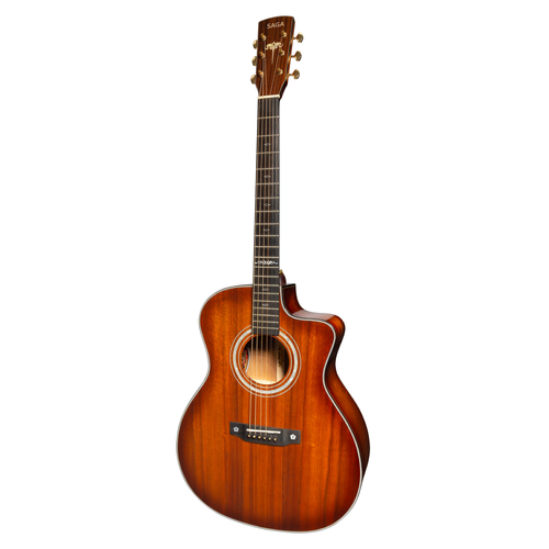 Saga K1GCNE Solid Koa Wood Acoustic-Electric Guitar with Fishman Pickups, Right-Handed, Glossy Finish, Includes High-End Brown Case