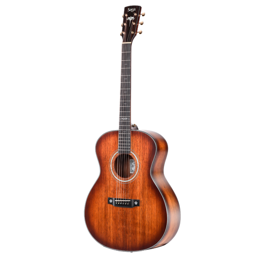 Saga K1GNE Solid Koa Grand Concert Acoustic-Electric Guitar with Fishman Pickup and High-End Brown Case