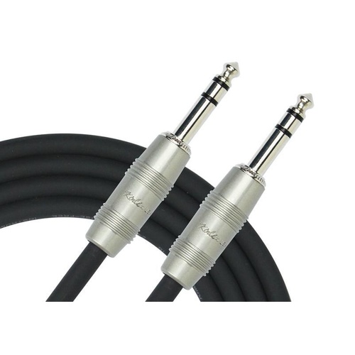 Kirlin 3ft 6.5 TRS Cable with 1/4" TRS Plugs, 20x2 Gauge Copper Conductors, 90% Spiral Shielding, Black PVC Jacket
