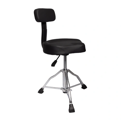 Kahzan Premium Drum Throne with Backplate - Chrome, Hydraulic Height Adjustment, Collapsible Double Braced Leg Base, Non-Slip Rubber Feet