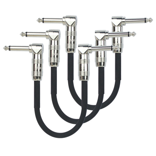 Kirlin Patch Cable 3-Pack Right Angle 3" 1/4" Mono Plug CCAM Conductor with PVC Jacket