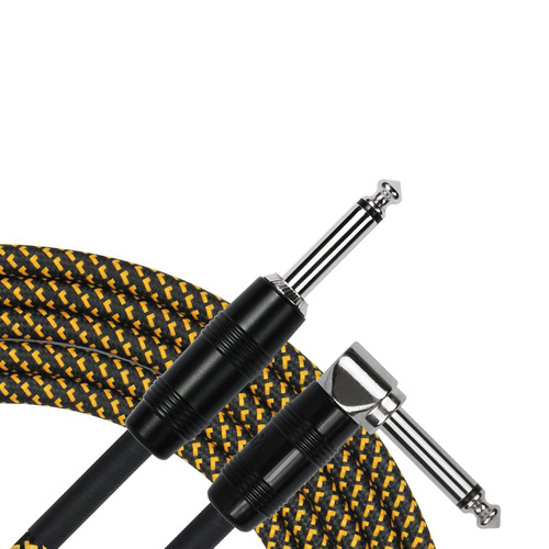 Kirlin 10ft Entry Woven Instrument Cable Straight - RA, 20 Gauge, 1/4" Metal Connectors, Lifetime Warranty