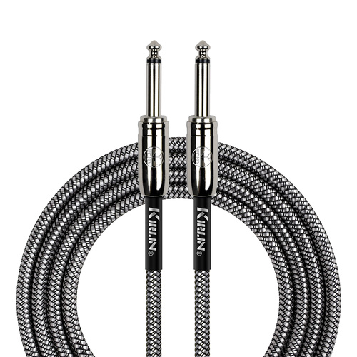 Kirlin 20ft Black Woven Instrument Cable with Chrome Ends, 1/4" Mono Plug, 20 Gauge, Noise-Free, Lifetime Warranty