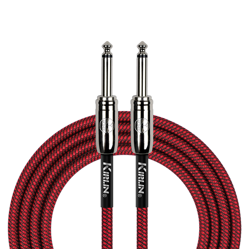 Kirlin 10ft Red Entry Woven Instrument Cable with Chrome Ends - 20 Gauge, 1/4" Mono Plug, CCAM Shielding, Woven Jacket, Limited Lifetime Warranty