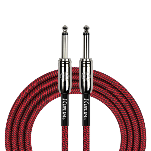 Kirlin 20ft Red Woven Instrument Cable with Chrome Ends - 1/4" Mono Plugs, 20 Gauge CCAM, Lifetime Warranty