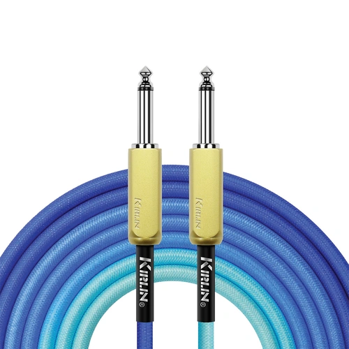 Kirlin 10FT Gradient Blue Instrument Cable with 1/4" Mono Plugs and 22 Gauge Copper Conductor