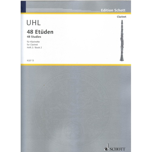 UHL 48 Studies Book 2 for Clarinet by Alfred Uhl, 32 Pages, Schott Music