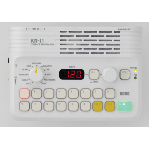 Korg KR-11 Compact Rhythm Box with 126 Patterns, 16 Pads, Tap Tempo, Customization, and Portable Design