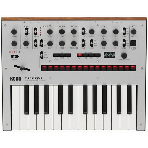 Korg Monologue Silver Monophonic Analog Synthesizer 25-Key with Step Sequencer and Programmable Features