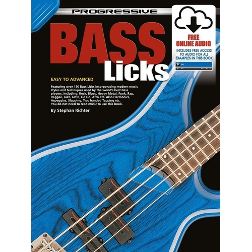 Progressive Bass Licks Book by Learn To Play Publishing - 68 Pages, Modern Styles, Techniques, No Music Reading Required