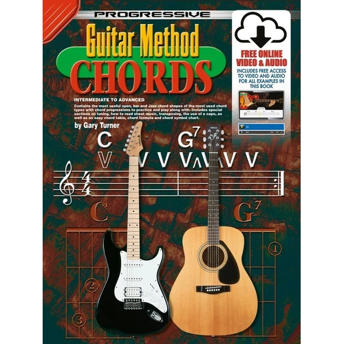 Progressive Guitar Method Chords Book by Learn To Play Publishing, 56 Pages, Chord Shapes, Progressions, Tuning, Sheet Music, Capo Guide
