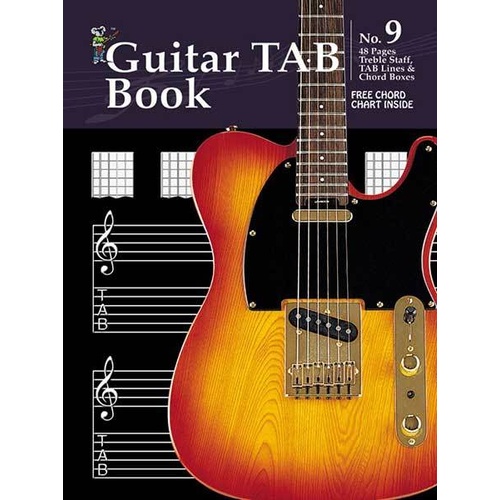 Progressive Manuscript Book 9 Guitar Tab - 48 Pages with Treble Staff, Tab Lines, Chord Boxes, and Free Chord Chart