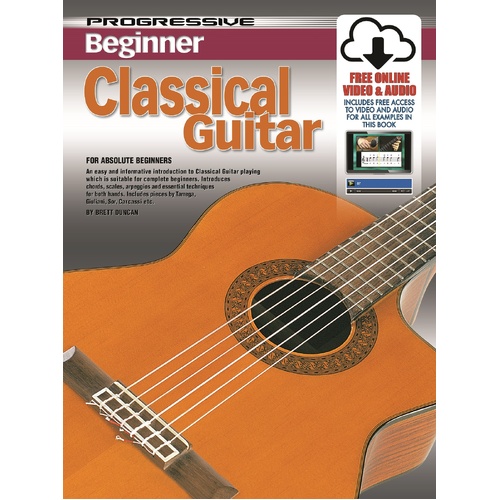 Progressive Beginner Classical Guitar Book with Online Video & Audio Access