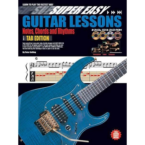 Super Easy Guitar Lessons - Notes, Chords And Rhythms With TAB Book/CD/DVD(2)/DVD-Rom Book