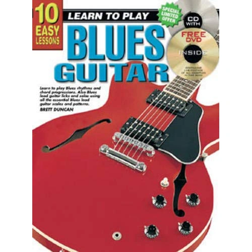 10 Easy Lessons Blues Guitar Book, CD, DVD for Beginners