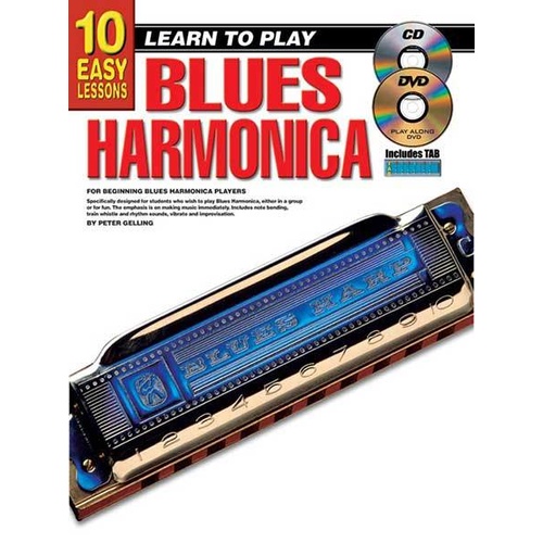 10 Easy Lessons Learn To Play Blues Harmonica Book/CD/DVD Book