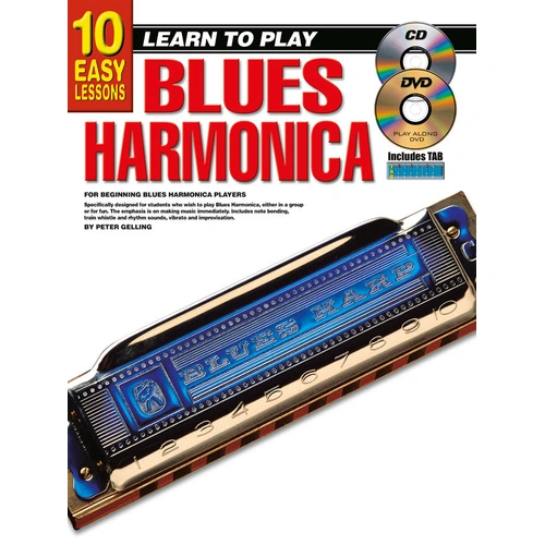 10 Easy Lessons LTP Blues Harmonica Book by Peter Gelling