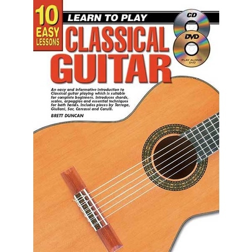 10 Easy Lessons Learn To Play Classical Guitar Book/CD/DVD Book
