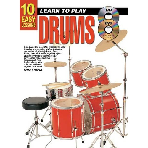10 Easy Lessons Learn To Play Drums Book/CD/DVD Book